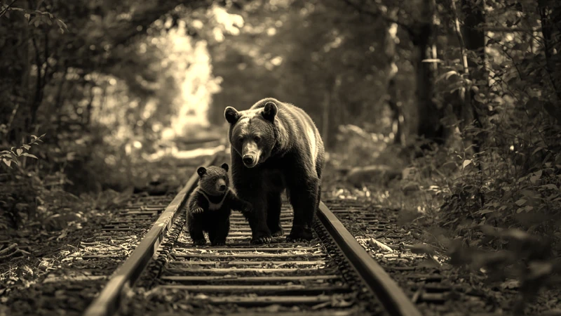秩父の市街地に近い線路付近にいる熊のイメージ画像